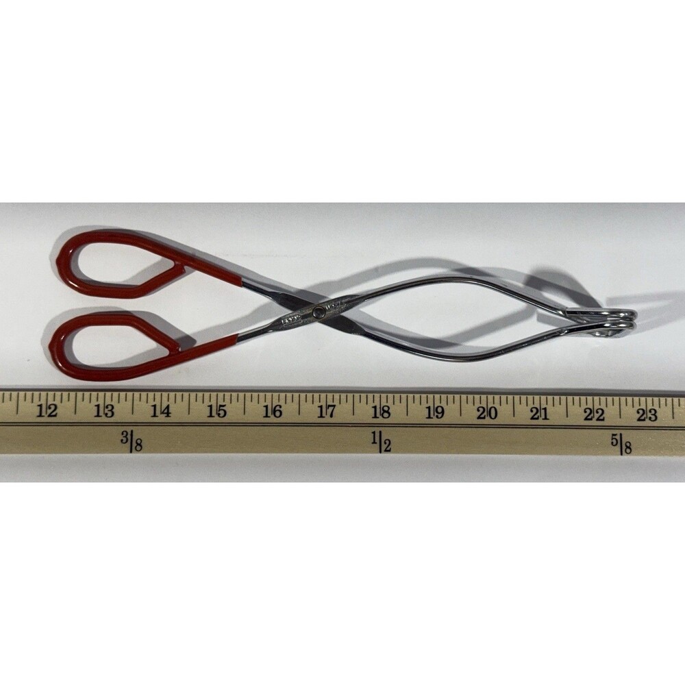 EKCO USA 10.5” Vintage Scissor Tongs Red Handle Metal Kitchen Grabber Utensil